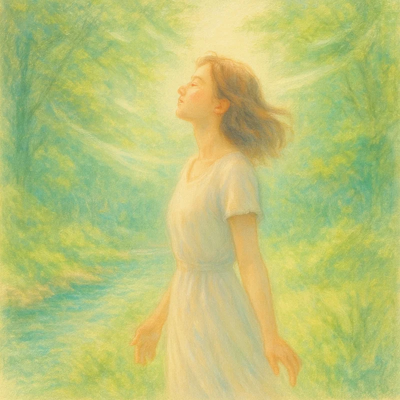 運命の流れに乗るために自然の中で深呼吸する人